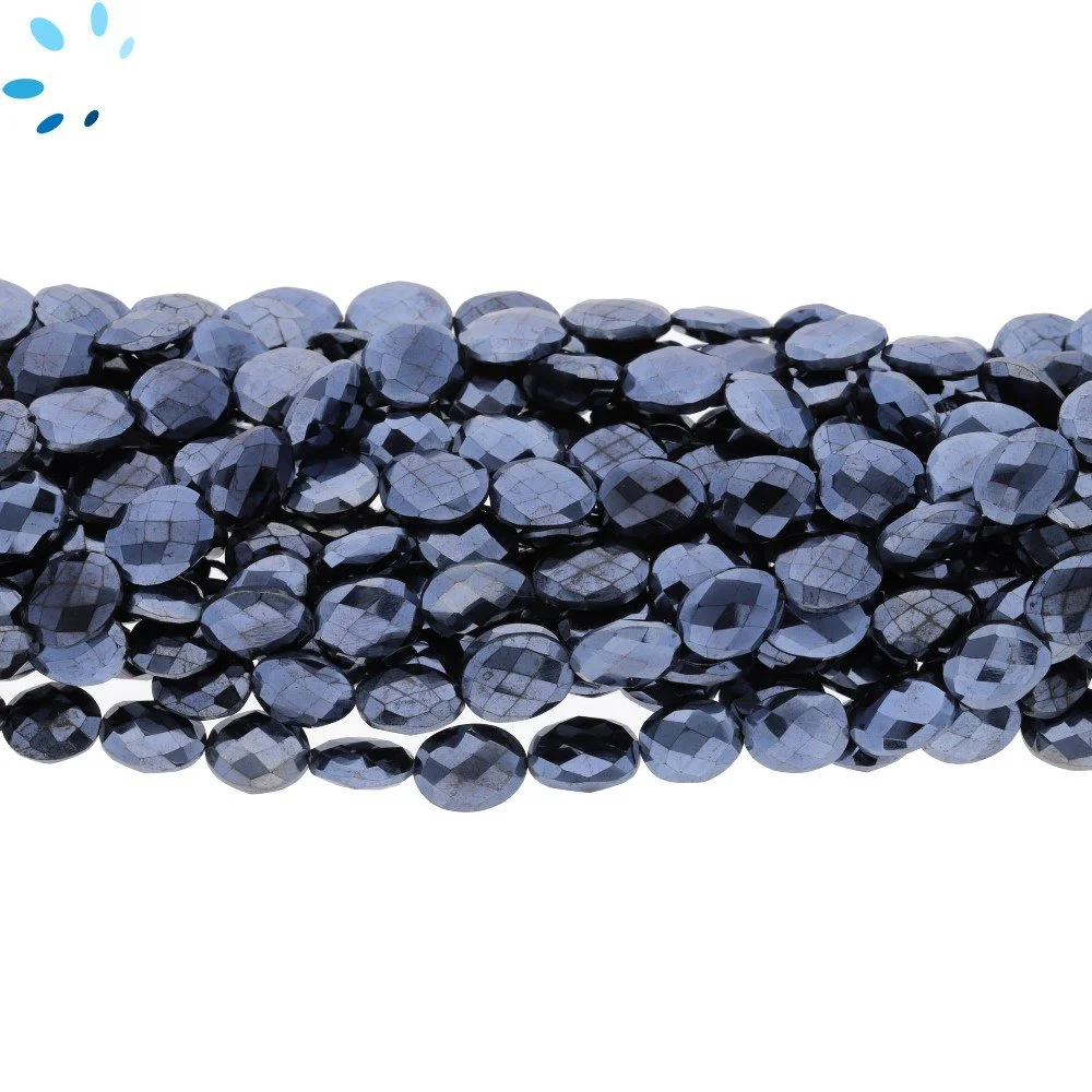 Mystic Black Spinel Faceted Oval Nuggets Top to Bottom Drilled Beads 10x8 - 12x9mm - 13 Inch Strand