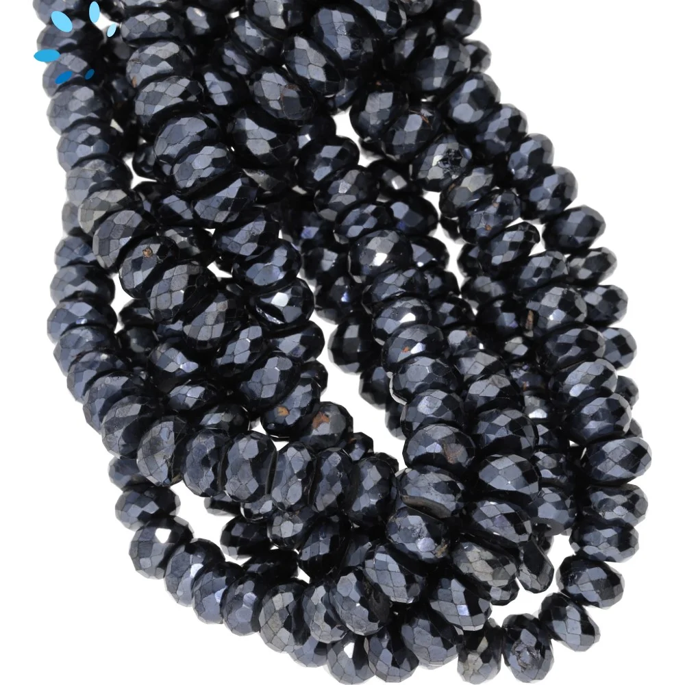 Mystic Black Spinel Faceted Rondelle Center Drilled Beads 6mm - 14 Inch Strand