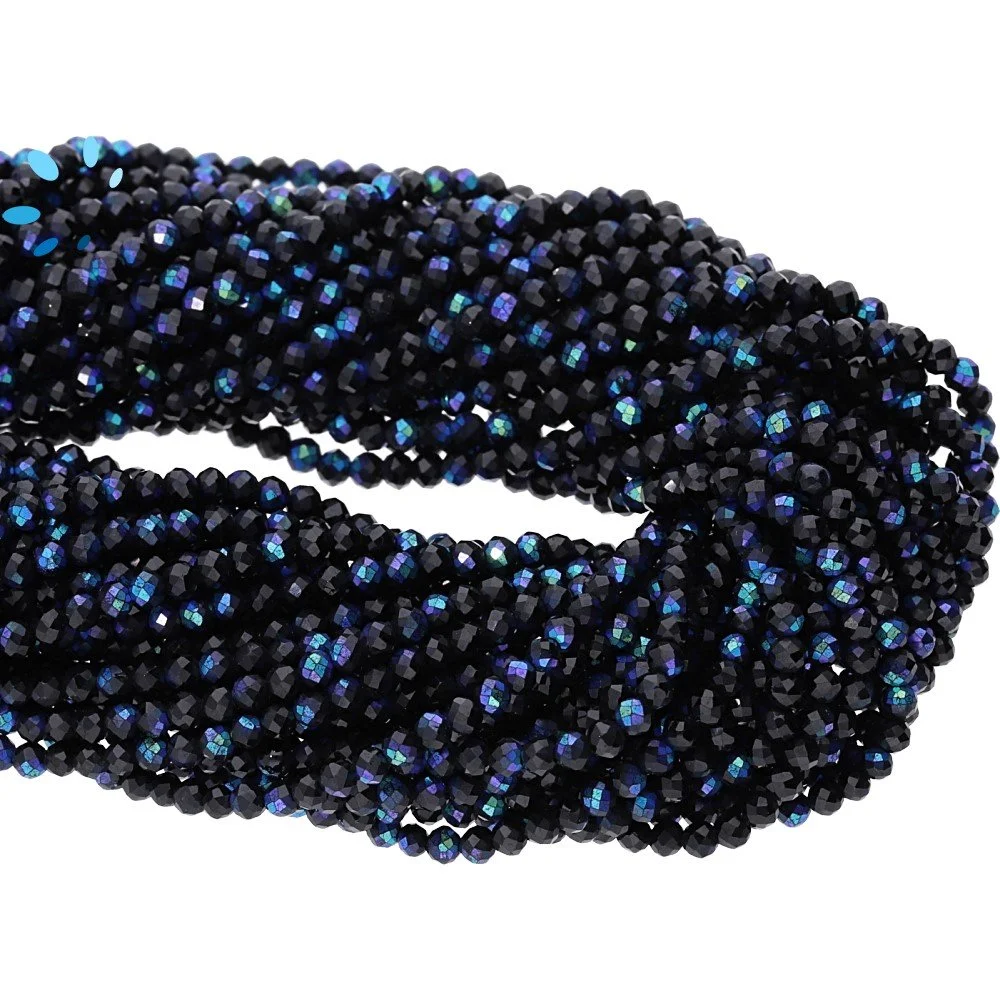 Mystic Black Spinel Faceted Round Beads 2.5mm - 13 Inch Strand