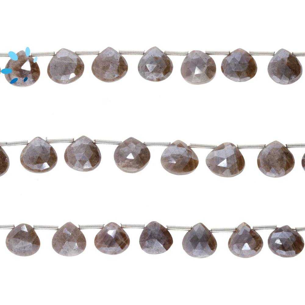 Mystic Chocolate Moonstone Faceted Heart Top Drilled Beads 8mm - 8 Inch Strand