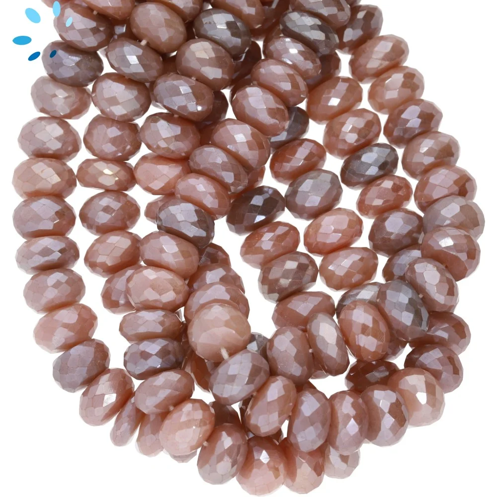 Mystic Chocolate Moonstone Faceted Rondelle Center Drilled Beads 8mm - 13 Inch Strand