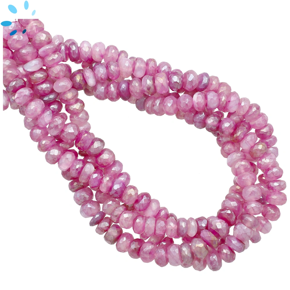 Mystic Coated Pink Dyed White Moonstone Faceted Rondelle Center Drilled Beads 7-8mm  - 13 Inch Strand