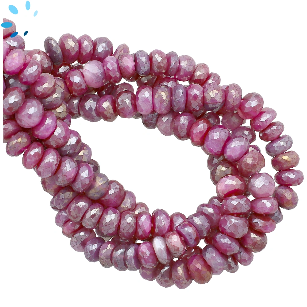 Mystic Coated Pink Dyed White Moonstone Faceted Rondelle Center Drilled Beads 8-9mm - 13 Inch Strand