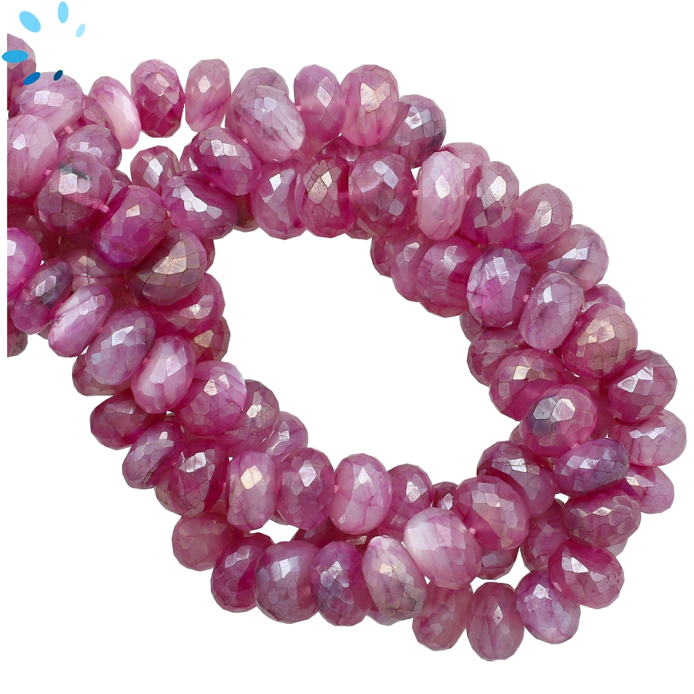 Mystic Coated Pink Dyed White Moonstone Faceted Rondelle Center Drilled Beads 9-10mm - 13 Inch Strand
