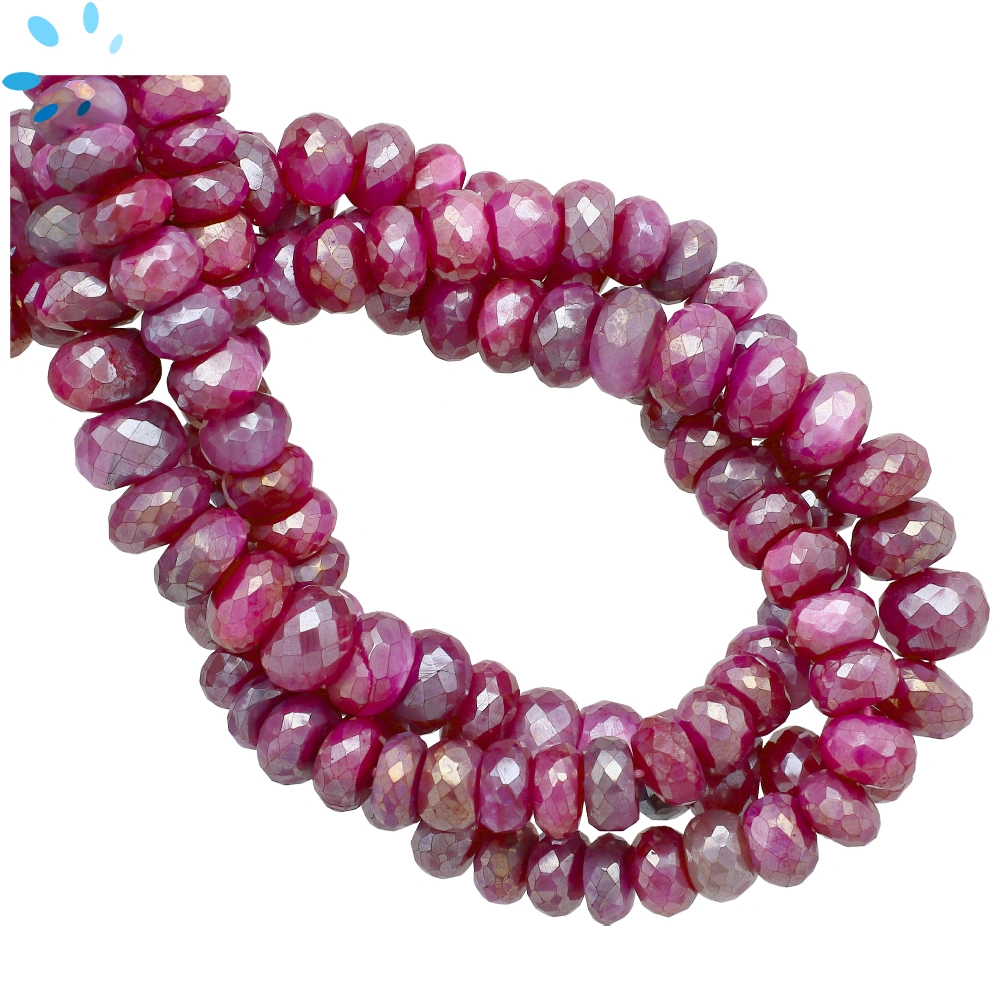 Mystic Coated Pink Dyed White Moonstone Faceted Rondelle Center Drilled Beads  9-10mm - 13 Inch Strand