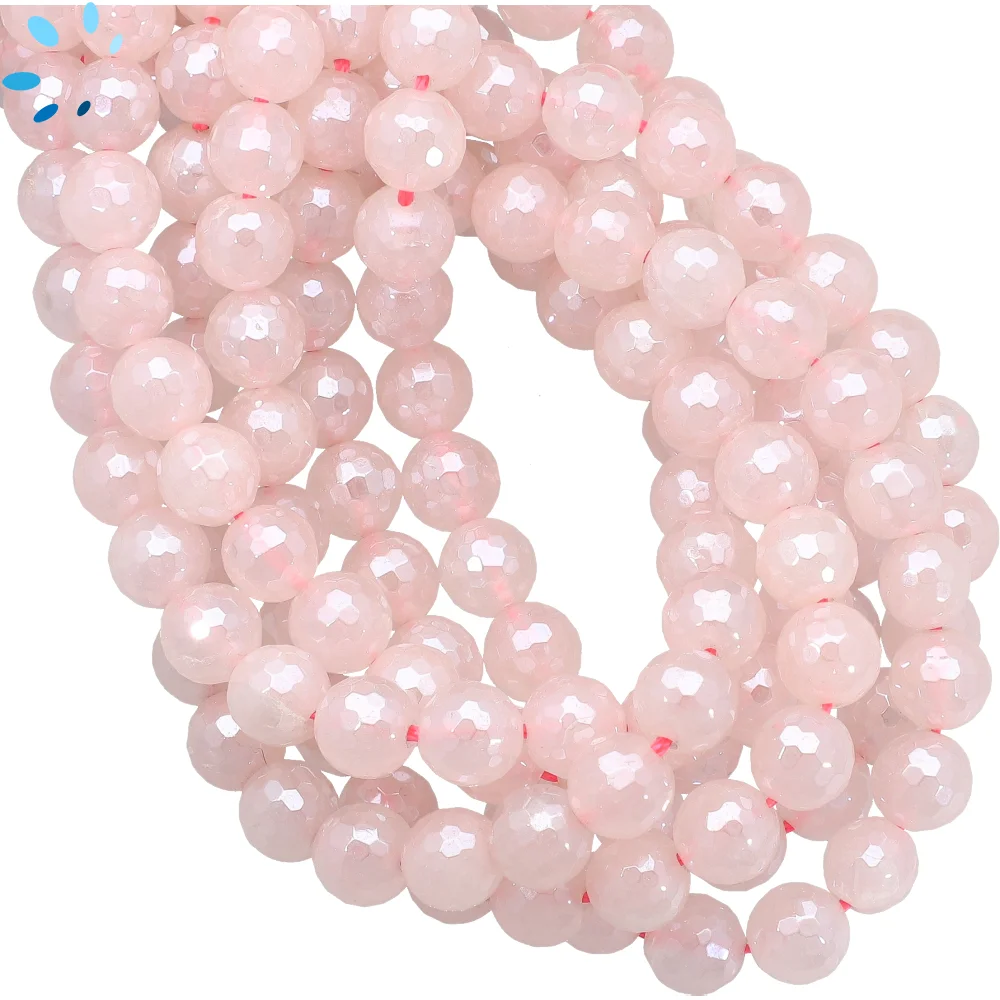 Mystic Coated Rose Quartz Faceted Round Top to Bottom Drilled Beads 8mm - 14 Inch Strand