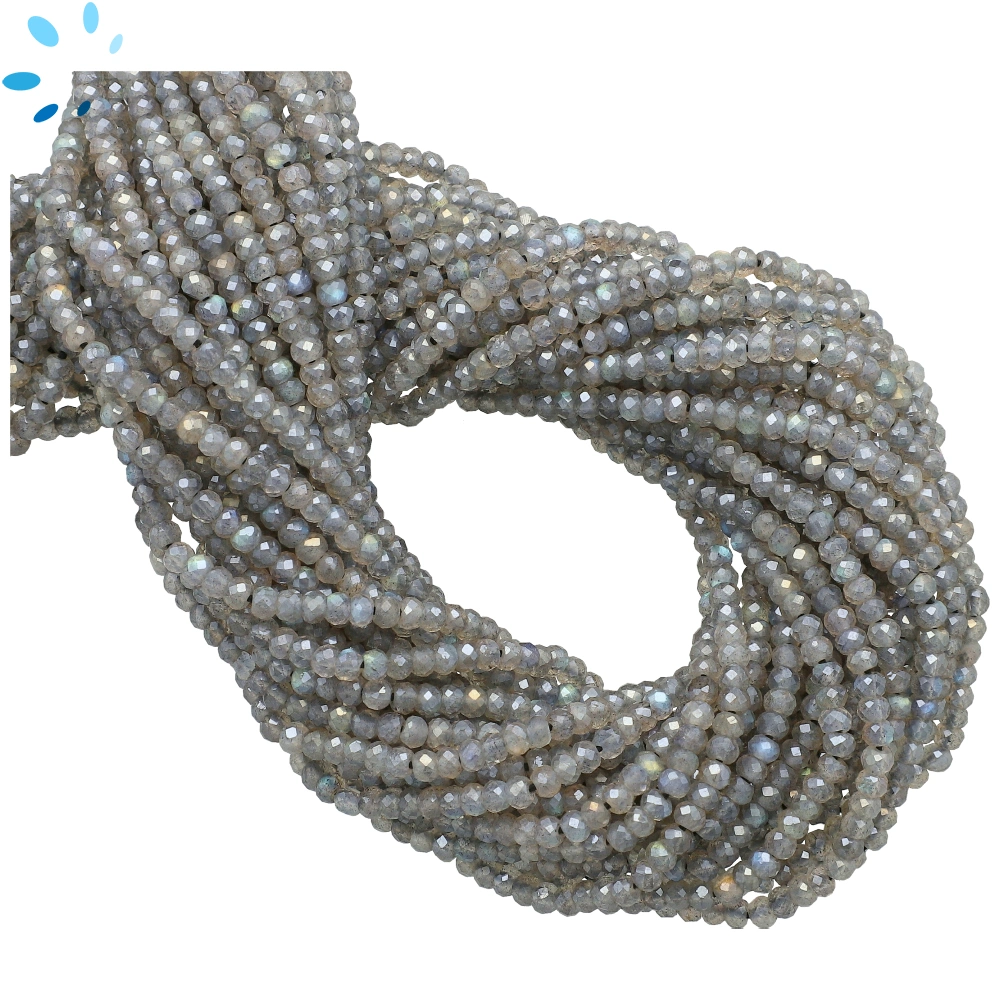 Mystic Labradorite Micro Faceted Rondelle Center Drilled Beads 3mm - 13 Inch Strand