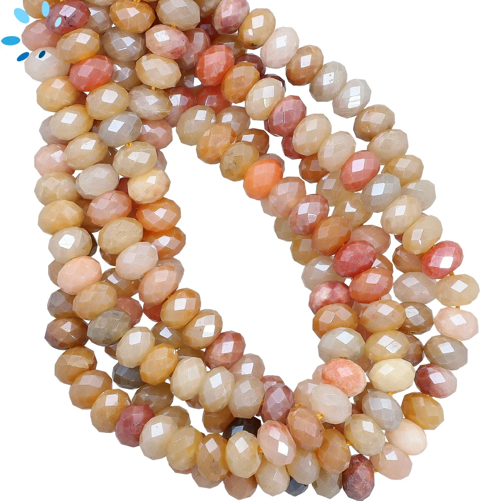 Mystic Multi Moonstone Faceted Rondelle Center Drilled Beads 8mm - 14 Inch Strand
