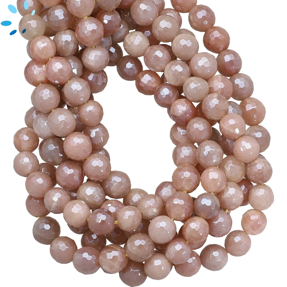 Mystic Peach Moonstone Smooth Round Beads 8mm - 14 Inch Strand
