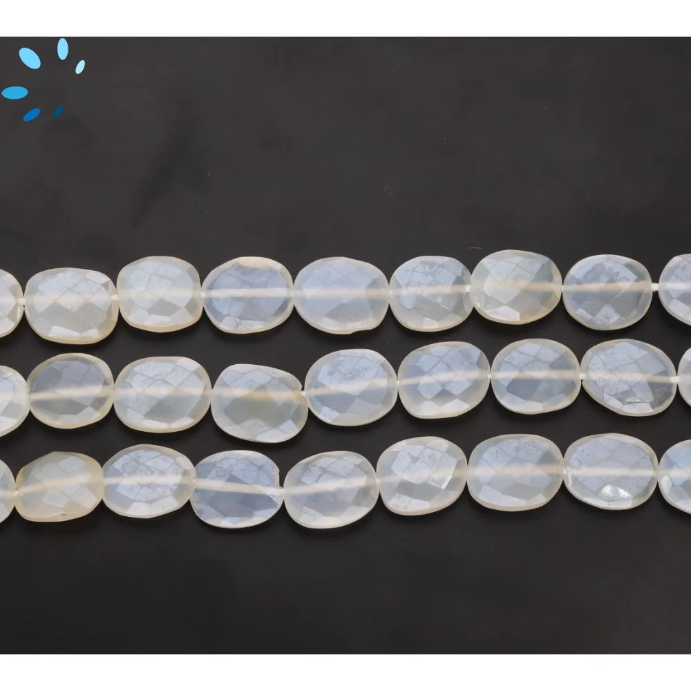 Mystic White Chalcedony Faceted Oval Nugget Top to Bottom Drilled Beads 10x8-12x9mm - 14 Inch Strand