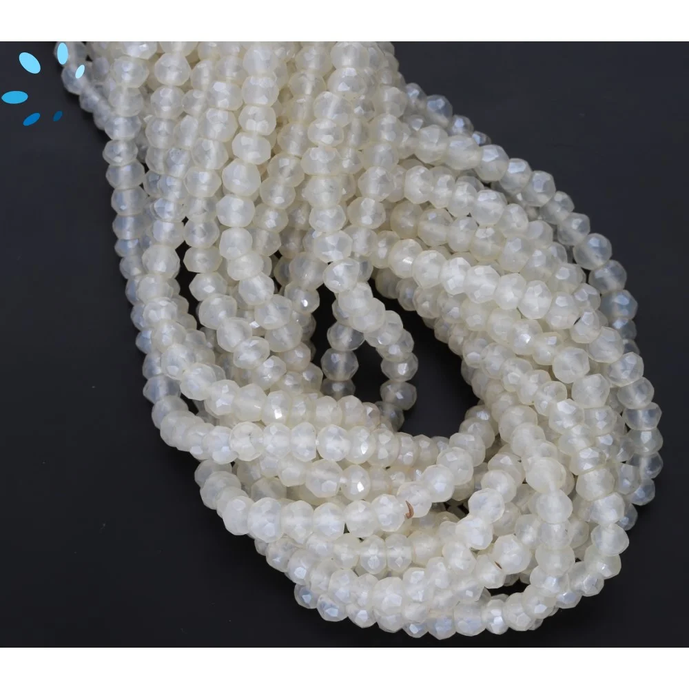 Mystic White Chalcedony Faceted Rondelle Center Drilled Beads 4mm - 14 Inch Strand