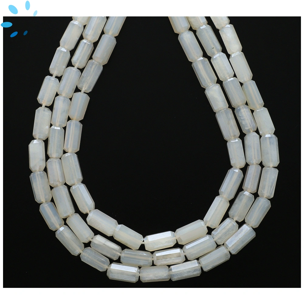 Mystic White Chalcedony Faceted Tube Top to Bottom Drilled Beads 9x5-10x5mm - 13 Inch Strand