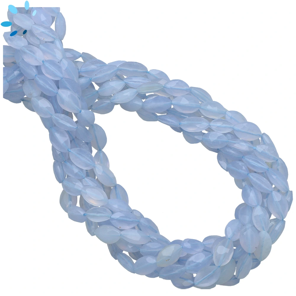 Natural Blue Chalcedony Faceted Marquise Top to Bottom Drilled Beads 8x5mm - 13 Inch Strand