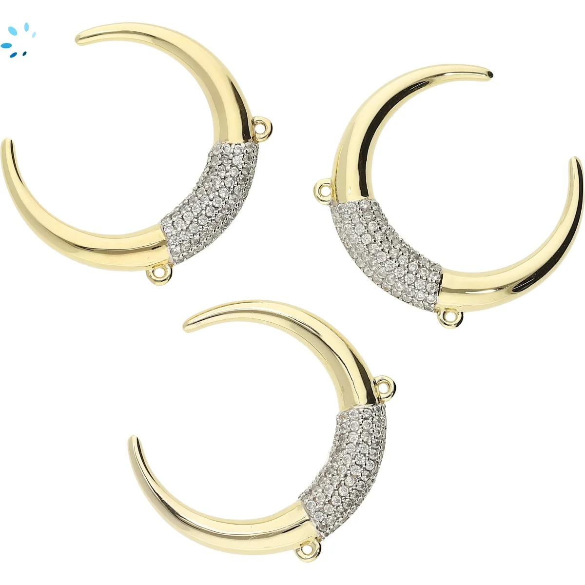Natural Zircon Moon Bezel Connector 25mm - 18k Gold Plated Sterling Silver 