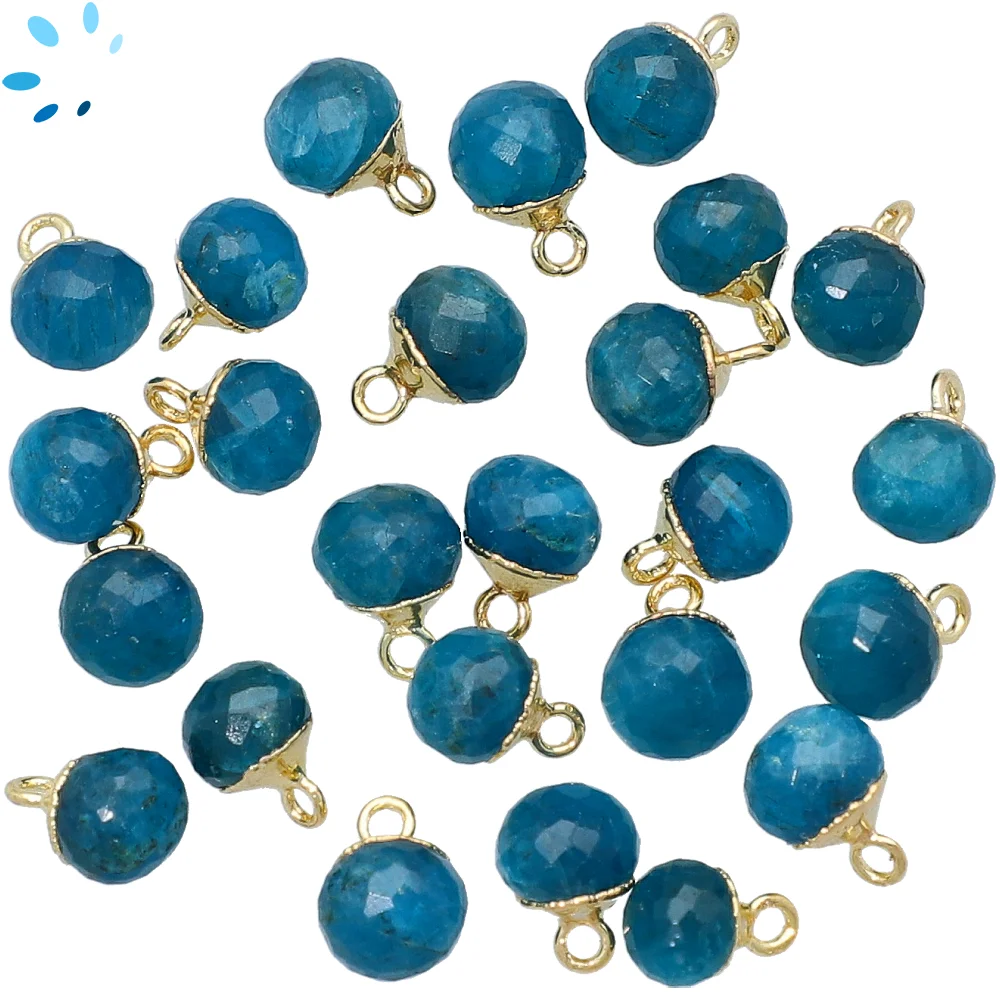 Neon Blue Apatite Berry Pendant Charm 6mm 18k Gold Electroplated - Set of 4