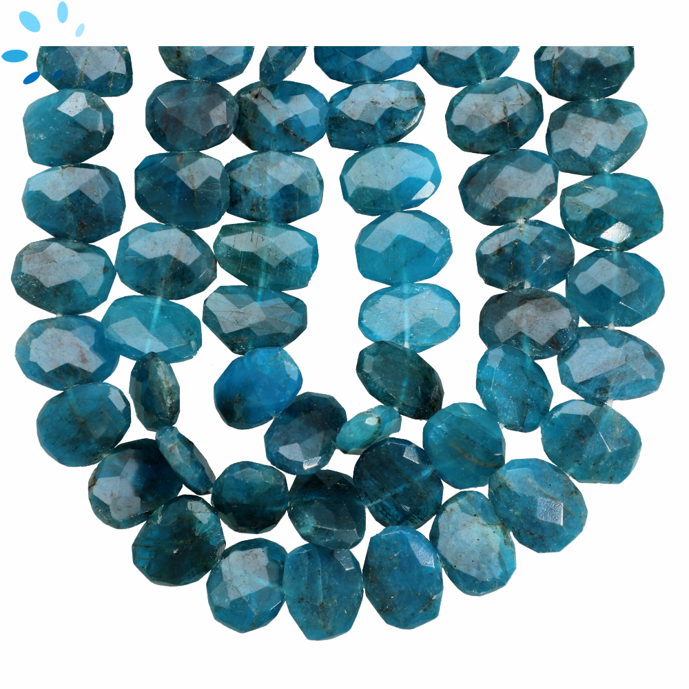 Neon Blue Apatite Faceted Nuggets Center Drilled Beads 15X10mm -  13 Inch Strand