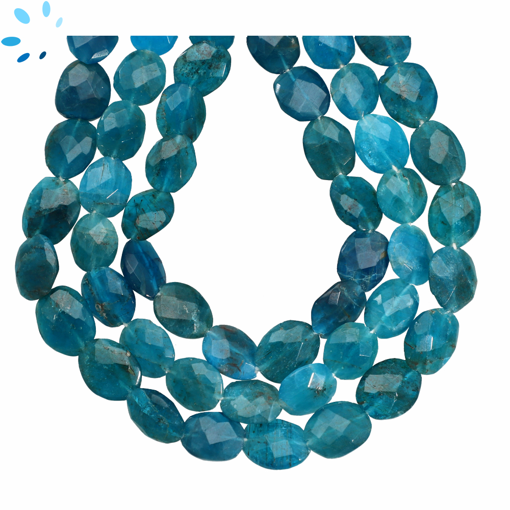 Neon Blue Apatite Faceted Oval Nugget Top to Bottom Drilled Beads 10x8 - 13 Inch Strand