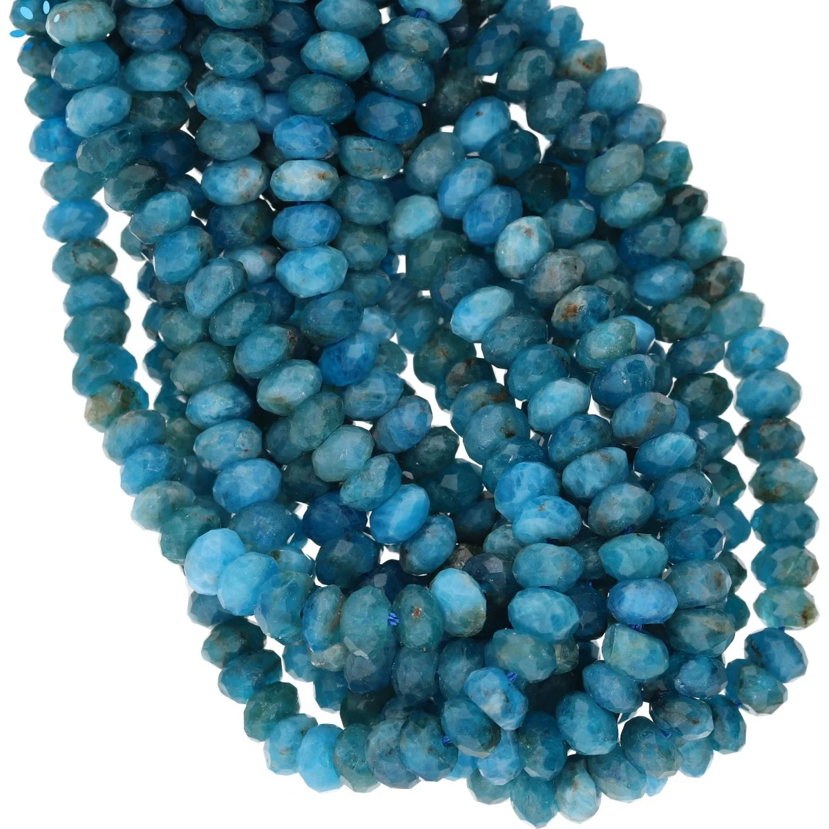 Neon Blue Apatite Faceted Rondelle Center Drilled Beads 5mm - 13 Inch Strand