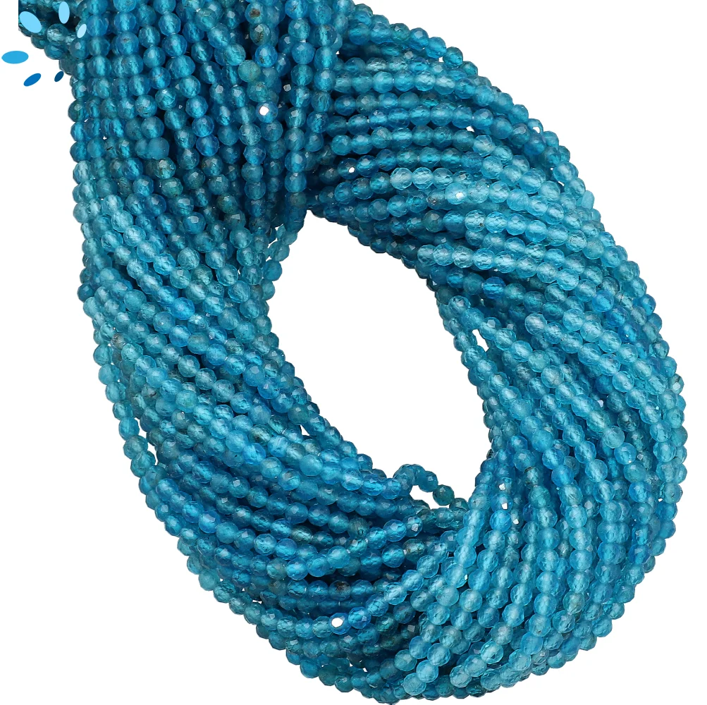 Neon Blue Apatite Faceted Round Top to Bottom Drilled Beads 2.5mm - 13 Inch Strand