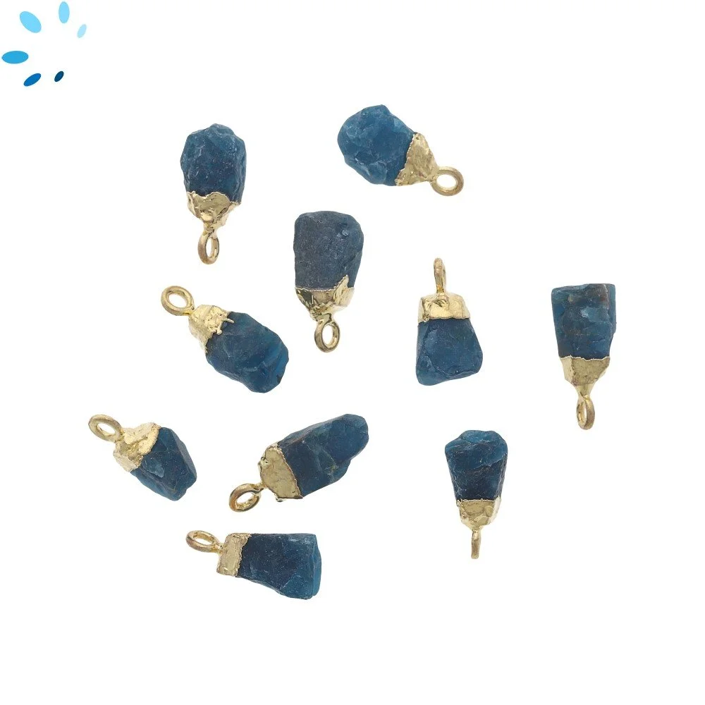 Neon Blue Apatite Rough Pendant Charm 8x5mm - 10x7mm 18k Gold Electroplated - Set of 4