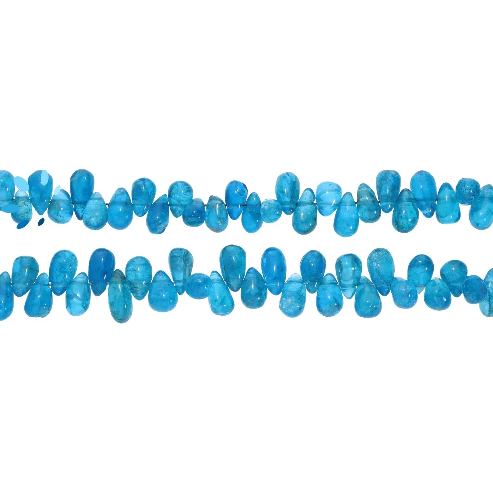 Neon Blue Apatite Smooth Drop Top Drilled Beads 6x4mm - 13 Inch Strand