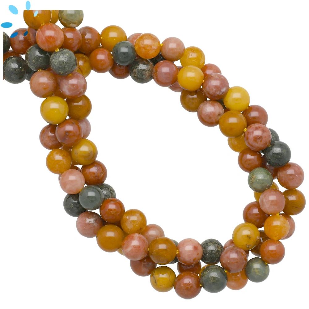 Ocean Agate Smooth Round Top to Bottom Drilled Beads 8mm - 16 Inch Strand