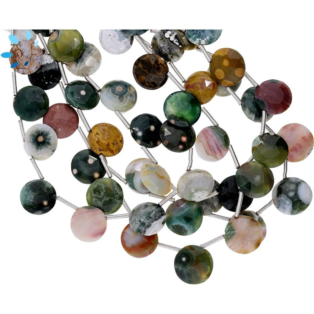 Ocean Jasper Faceted Coin Top Drilled Beads 10mm - 8 Inch Strand