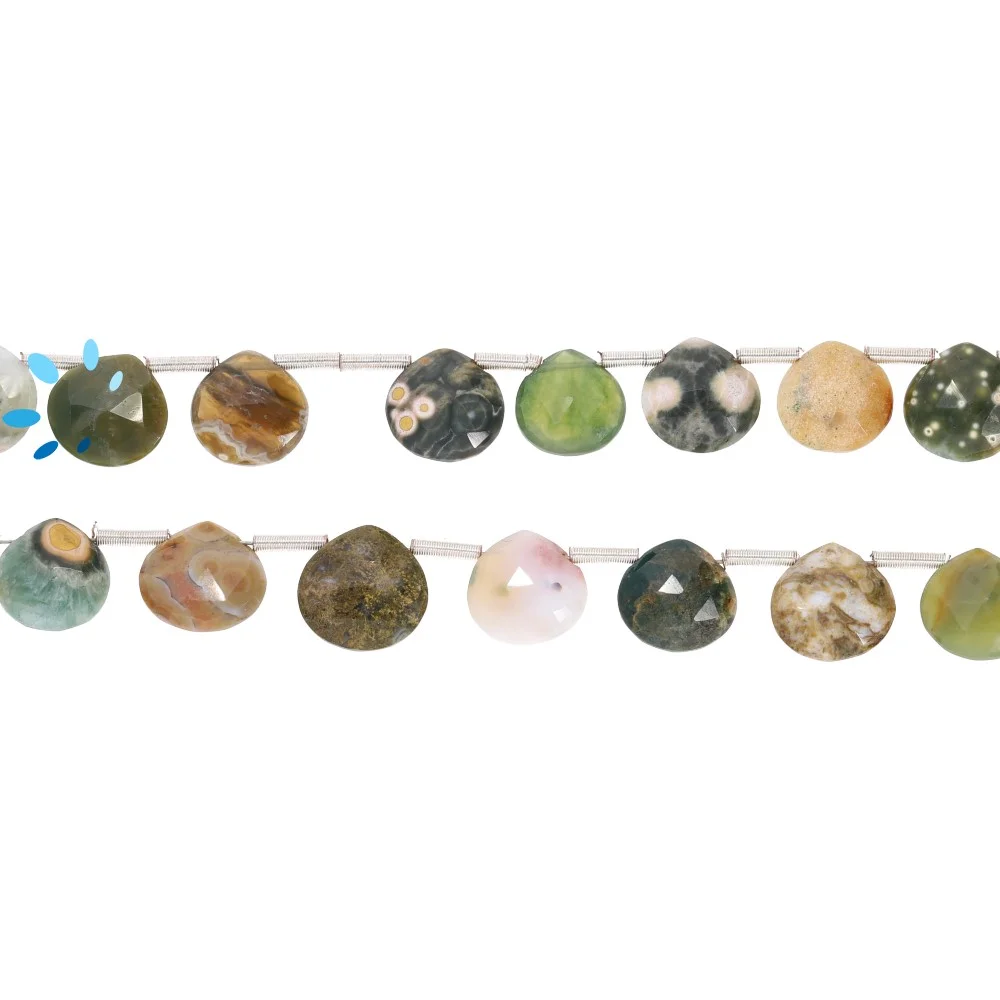 Ocean Jasper Faceted Heart Top Drilled Beads 8mm - 8 Inch Strand