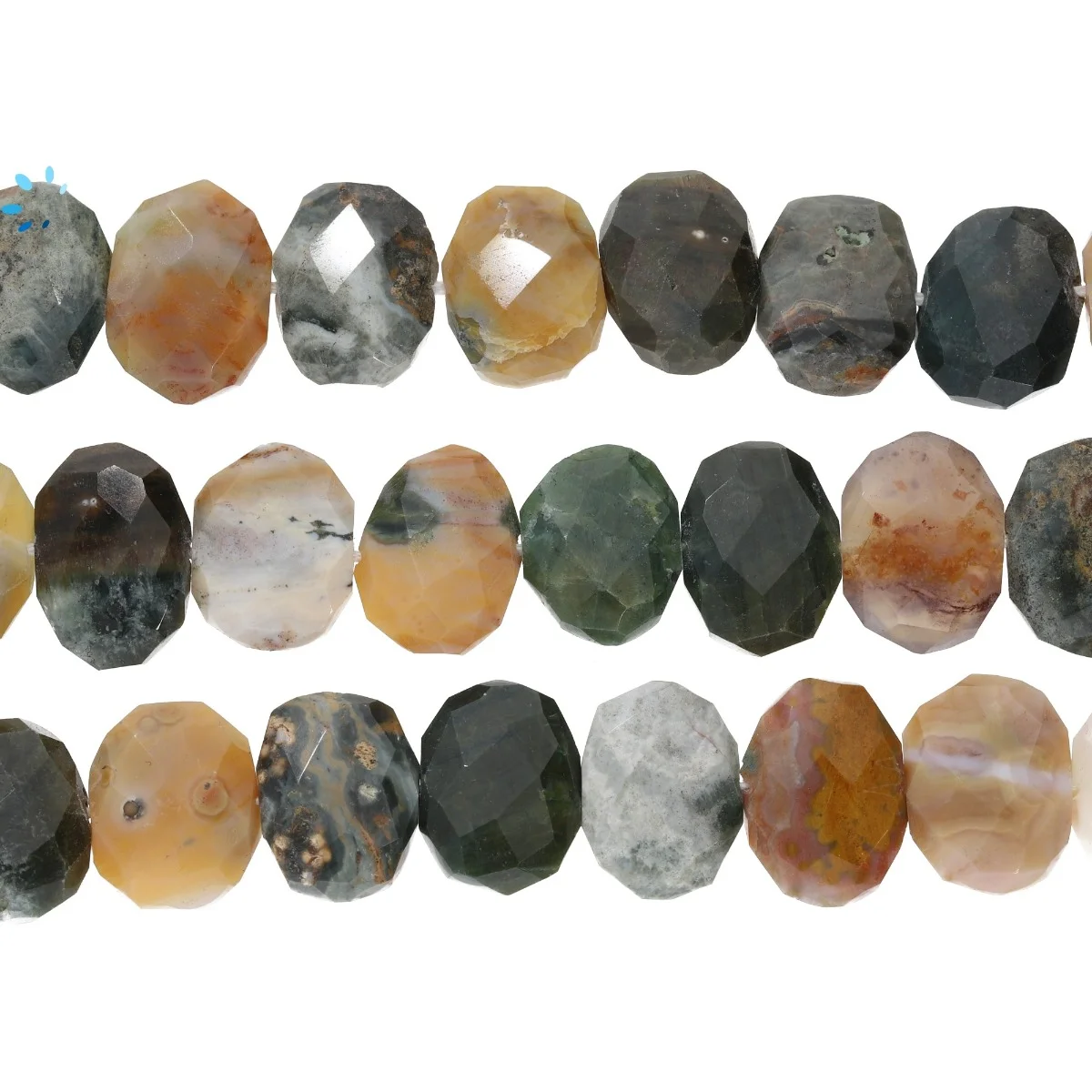Ocean Jasper Faceted Nuggets Center Drilled Beads 14x10 - 16x12mm - 14 Inch Strand