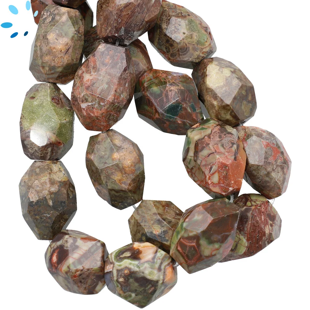 Opalite Jasper Faceted Nuggets Top to Bottom Drilled Beads 17x14mm - 14 Inch Strand