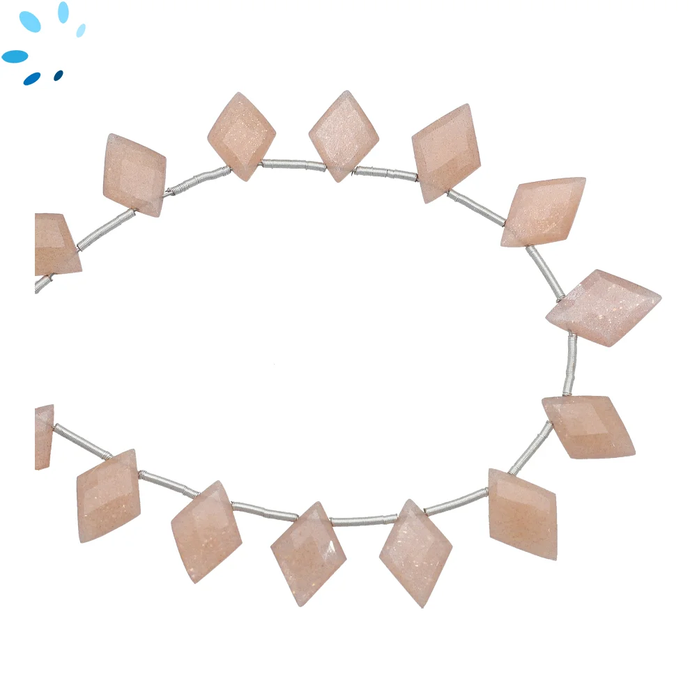 Peach Moonstone Faceted Diamond Top Drilled Beads 13x10 - 15x12 - 8 Inch Strand