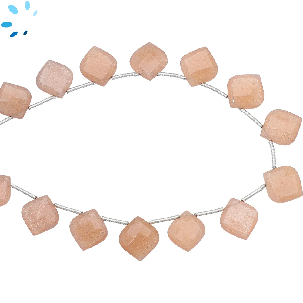 Peach Moonstone Faceted Fancy Shape Top Drilled Beads 11x9mm - 8 Inch Strand