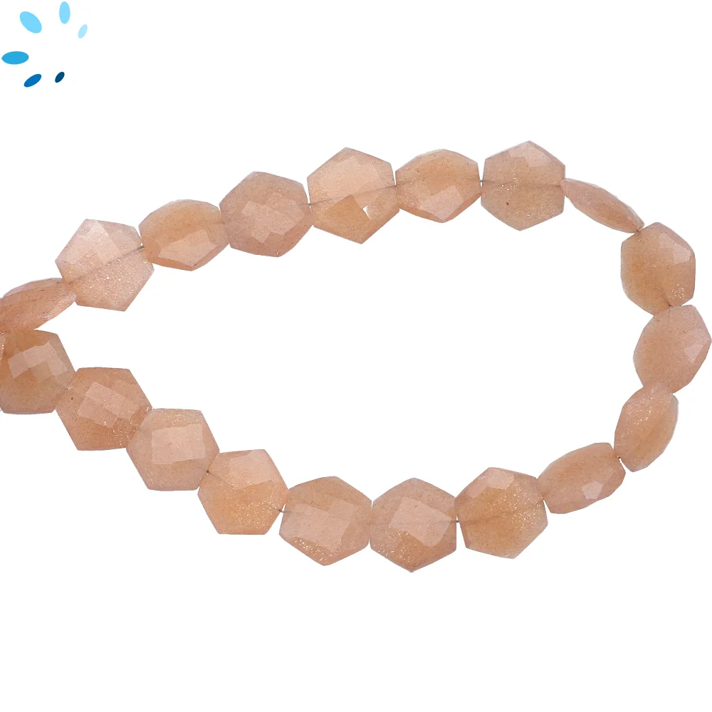 Peach Moonstone Faceted Hexagon Top to Bottom Drilled Beads 9mm - 8 Inch Strand