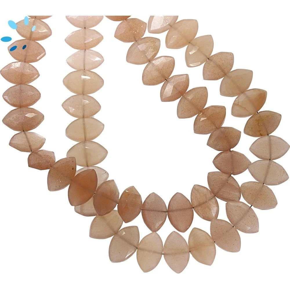 Peach Moonstone Faceted Marquise Center Drilled Beads 11x6mm - 8 Inch Strand