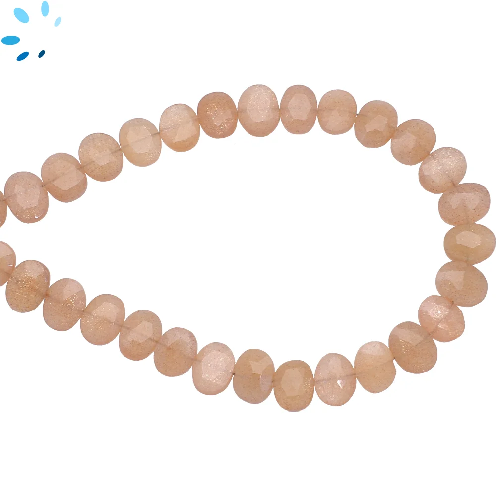 Peach Moonstone Faceted Oval Center Drilled Beads 8x6mm - 8 Inch Strand