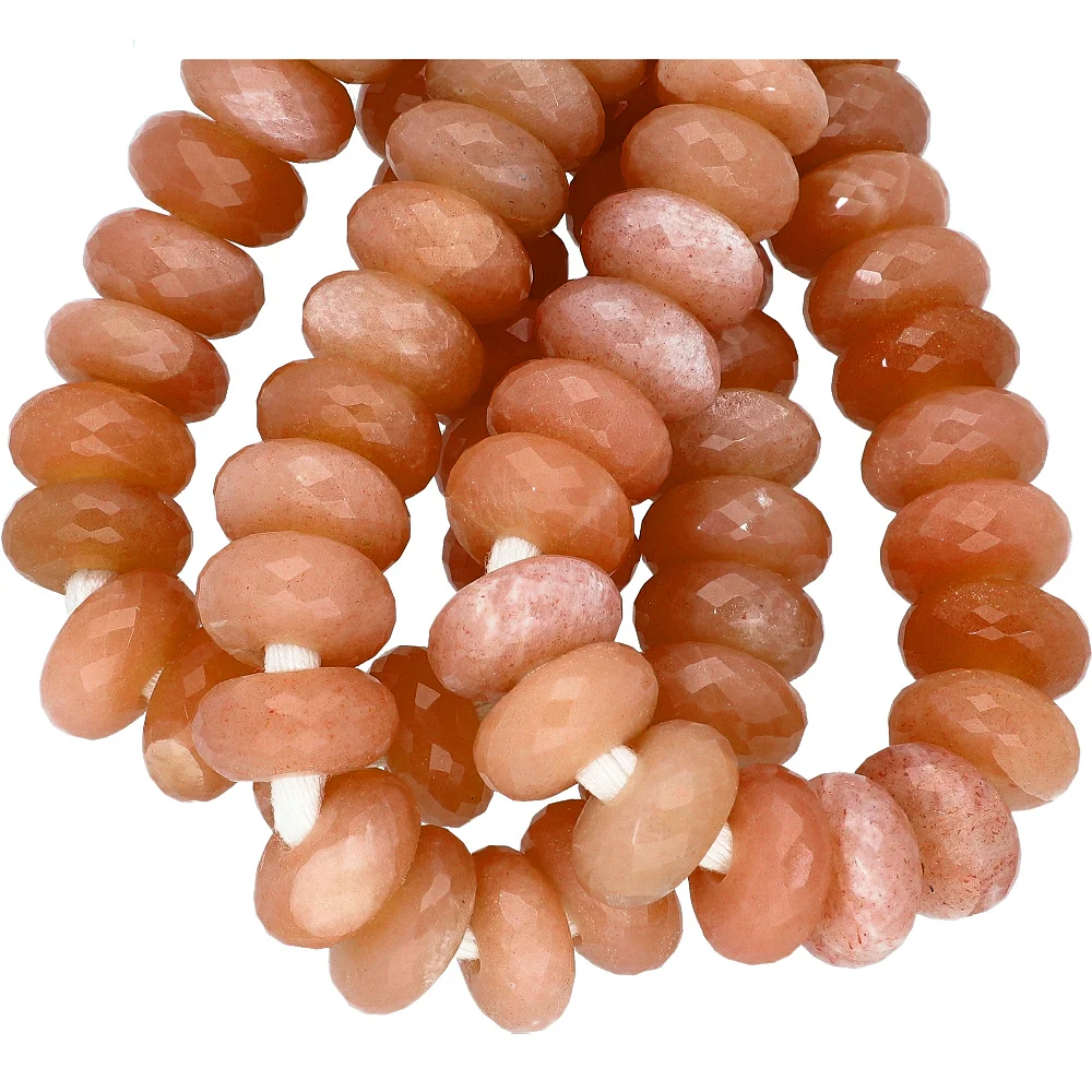 Peach Moonstone Faceted Rondelle Center Drill Beads 14mm - 6 Inch Strand