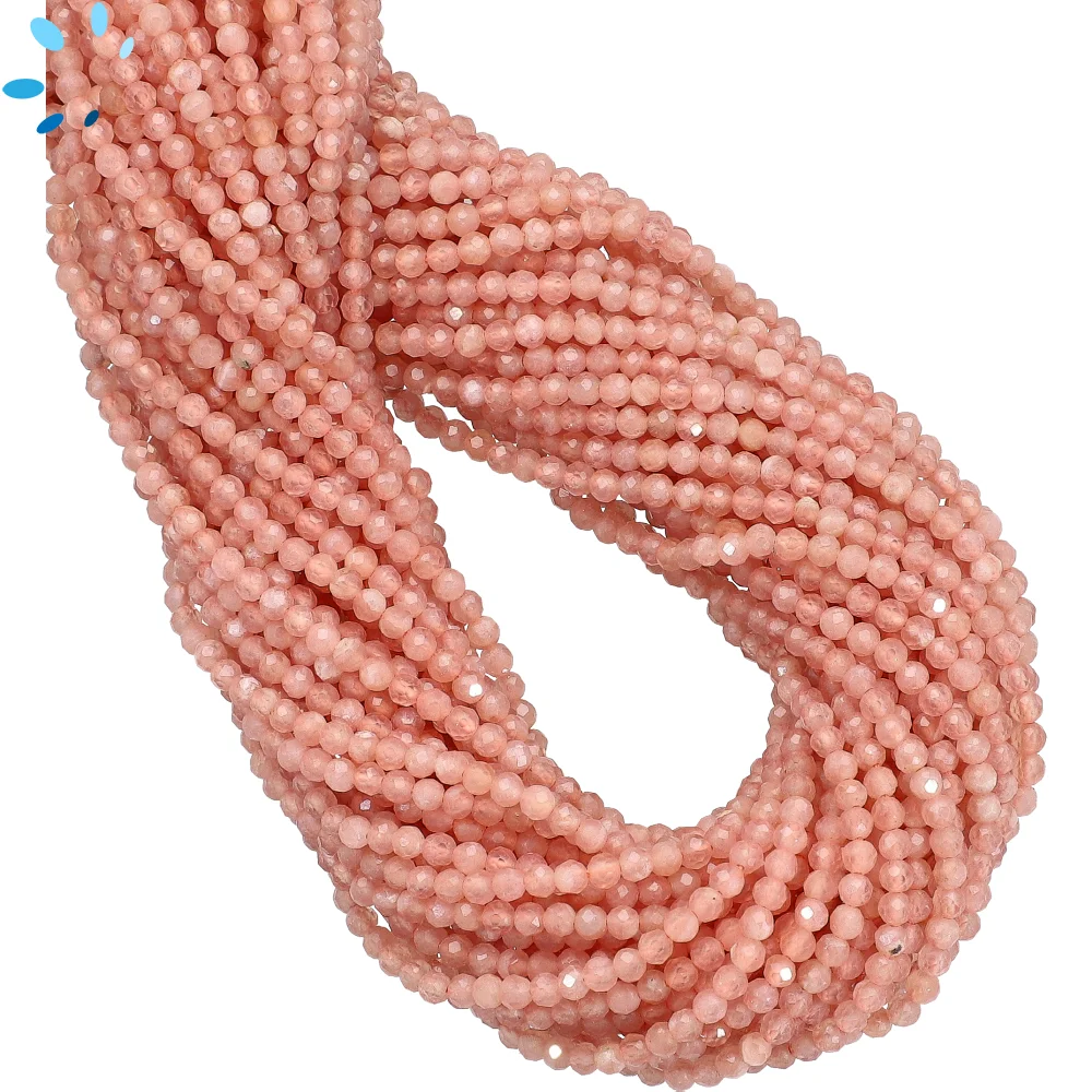 Peach Moonstone Faceted Round Top to Bottom Drilled Beads 2mm - 14 Inch Strand