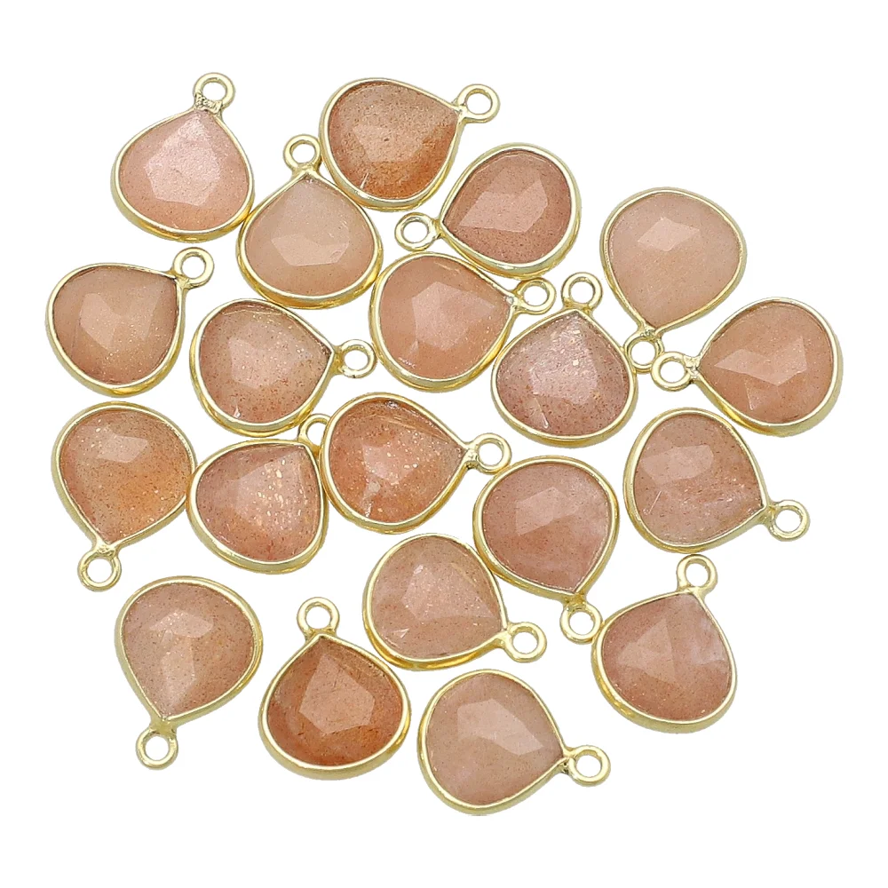 Peach Moonstone Heart Bezel Charm Pendant 9mm - 18k Gold Plated Sterling Silver - Set of 4
