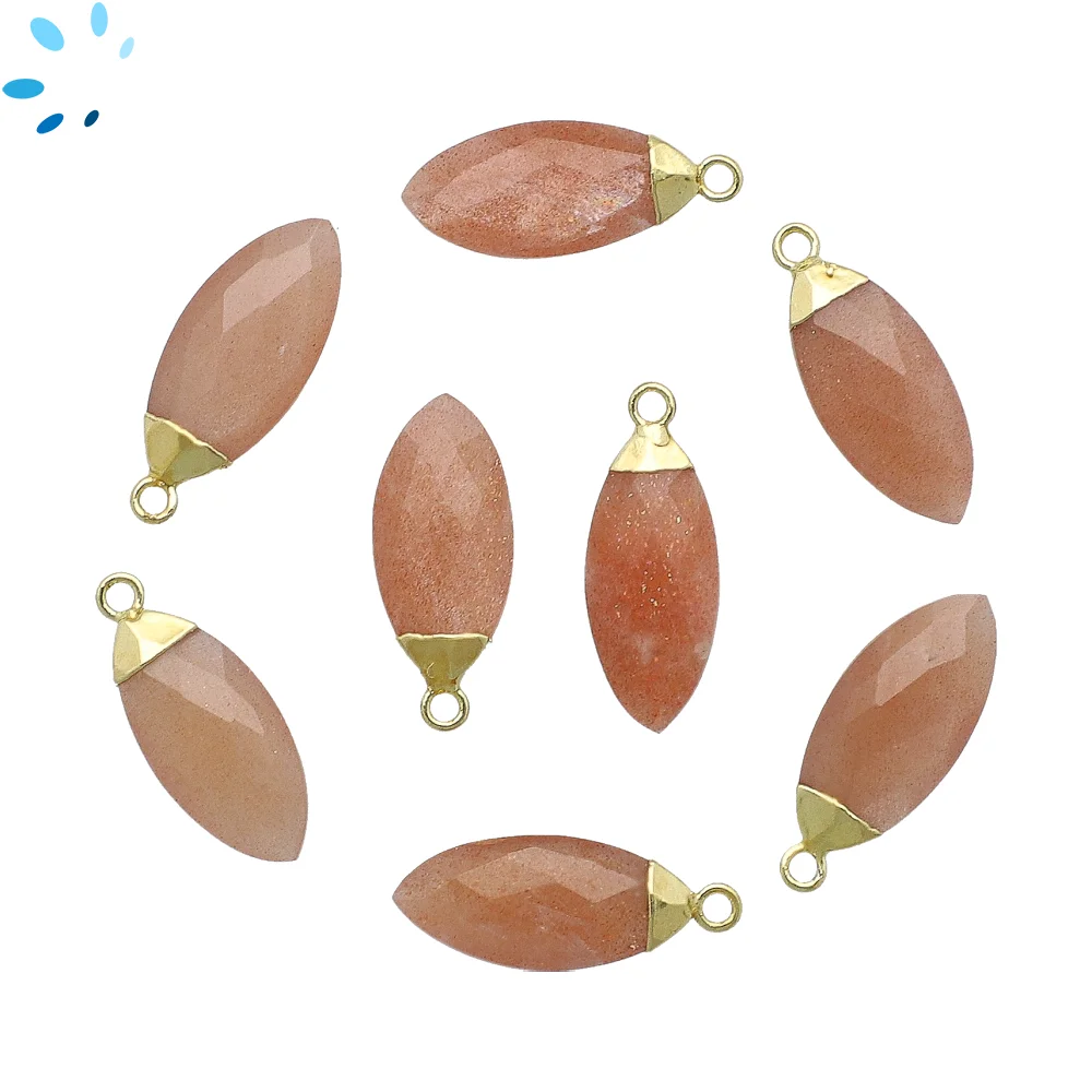 Peach Moonstone Marquise Charm Pendant 16x7 - 18x8mm 18k Gold Electroplated - Set of 4