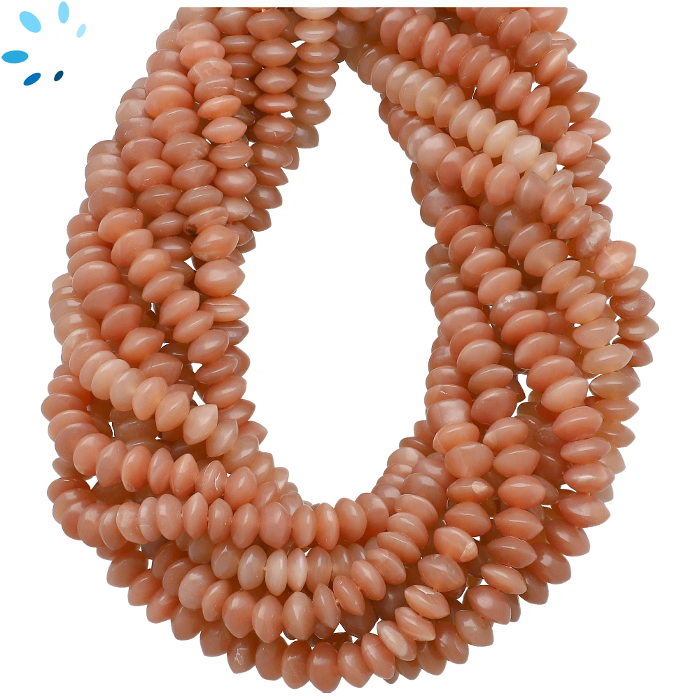 Peach Moonstone Smooth Button Center Drilled Beads 3.5 - 4mm - 14 Inch Strand
