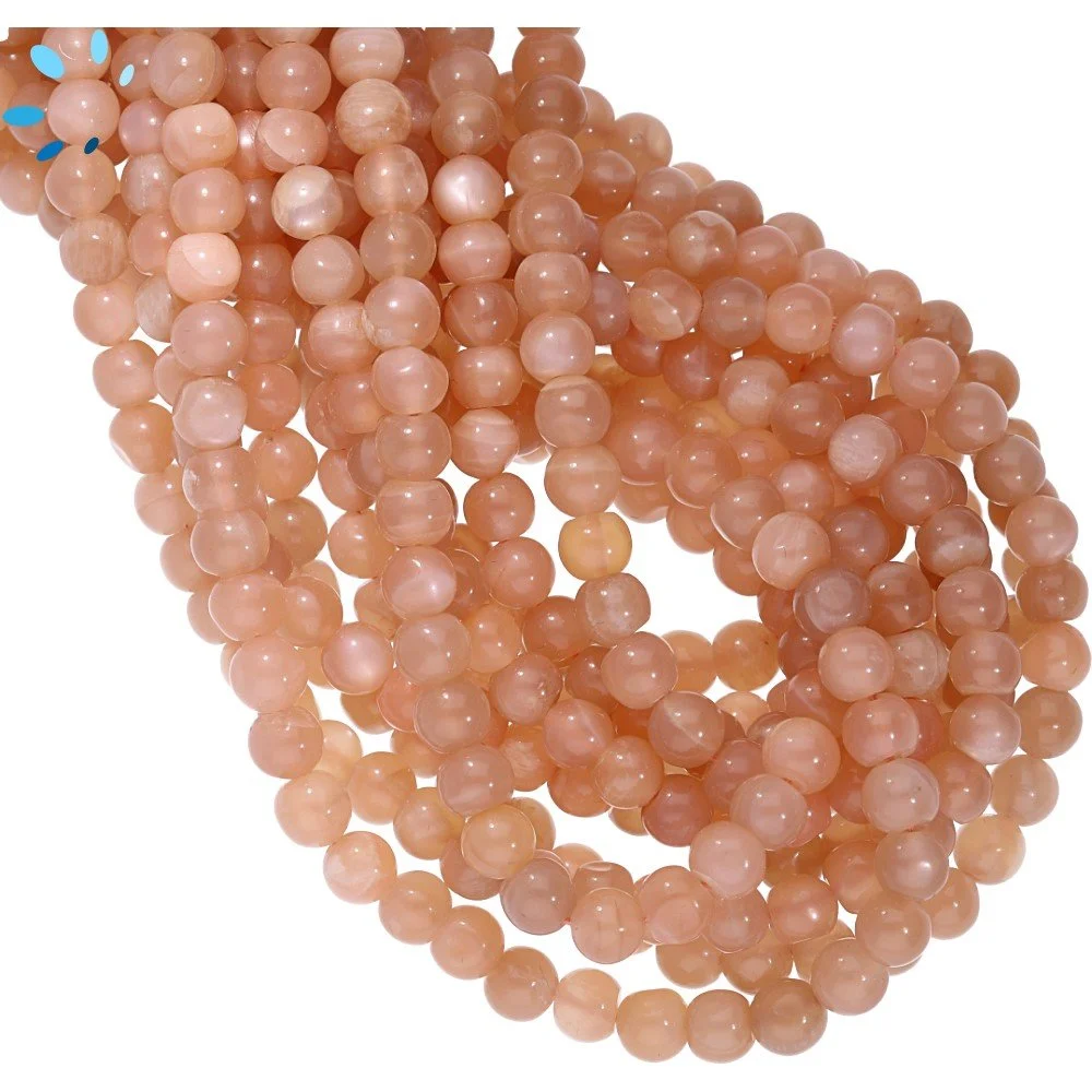 Peach Moonstone Smooth Round Beads 5mm - 14 Inch Strand