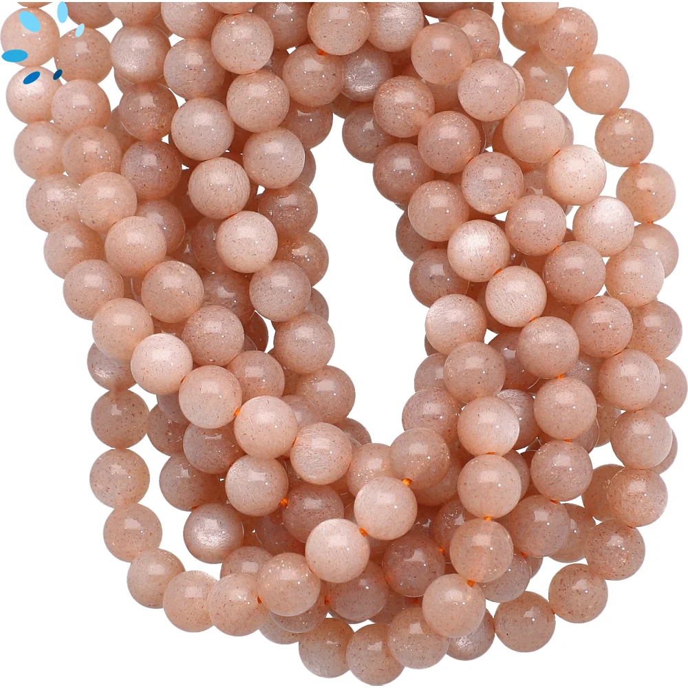 Peach Moonstone Smooth Round Top to Bottom Drilled Beads 6mm - 14 Inch Strand