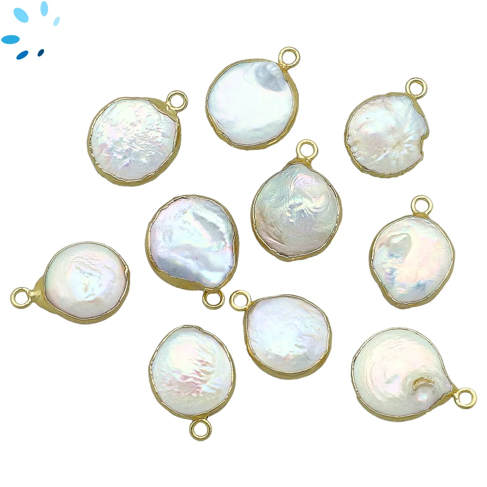 Pearl Coin Pendant Charm 11mm 18k Gold Electroplated - Set of 4