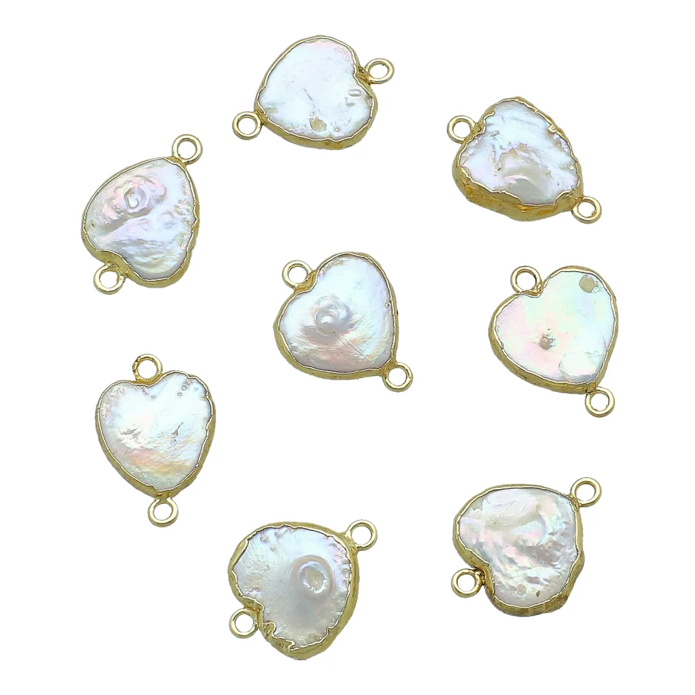 Pearl Heart Connector 12mm 18kGold Electroplated - Set of 2