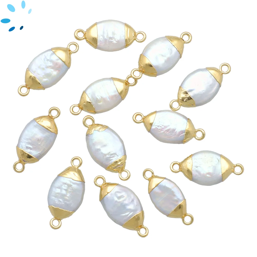 Pearl Marquise Connector 13x8mm 18k Gold Electroplated - Set of 2