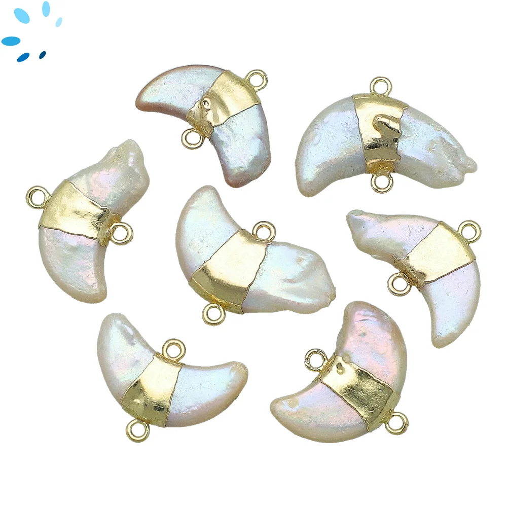 Pearl Moon Connector 18x10 - 21x12mm 18kGold Electroplated - Set of 2