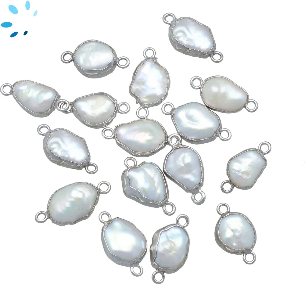Pearl Oval Connector 10x6 - 12x7mm Platinum Electroplated - Set of 2