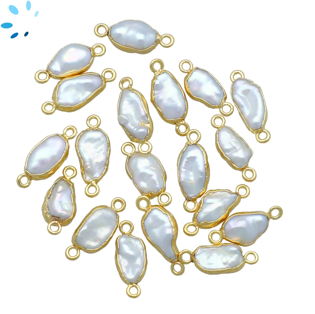 Pearl Oval Connector 8x6mm to 10x7mm 18kGold Electroplated - Set of 2
