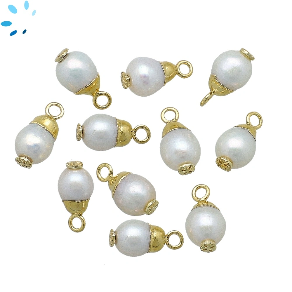Pearl Round Charm Pendant 5.5-6mm 18k Gold Electroplated - Set of 4
