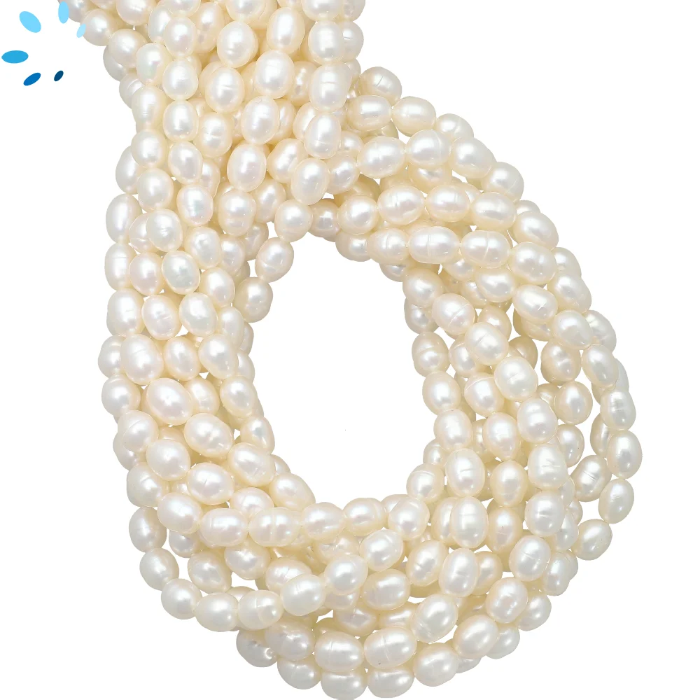 Pearl Smooth Rice Top to Bottom Drilled Beads 8x6mm - 14 Inch Strand